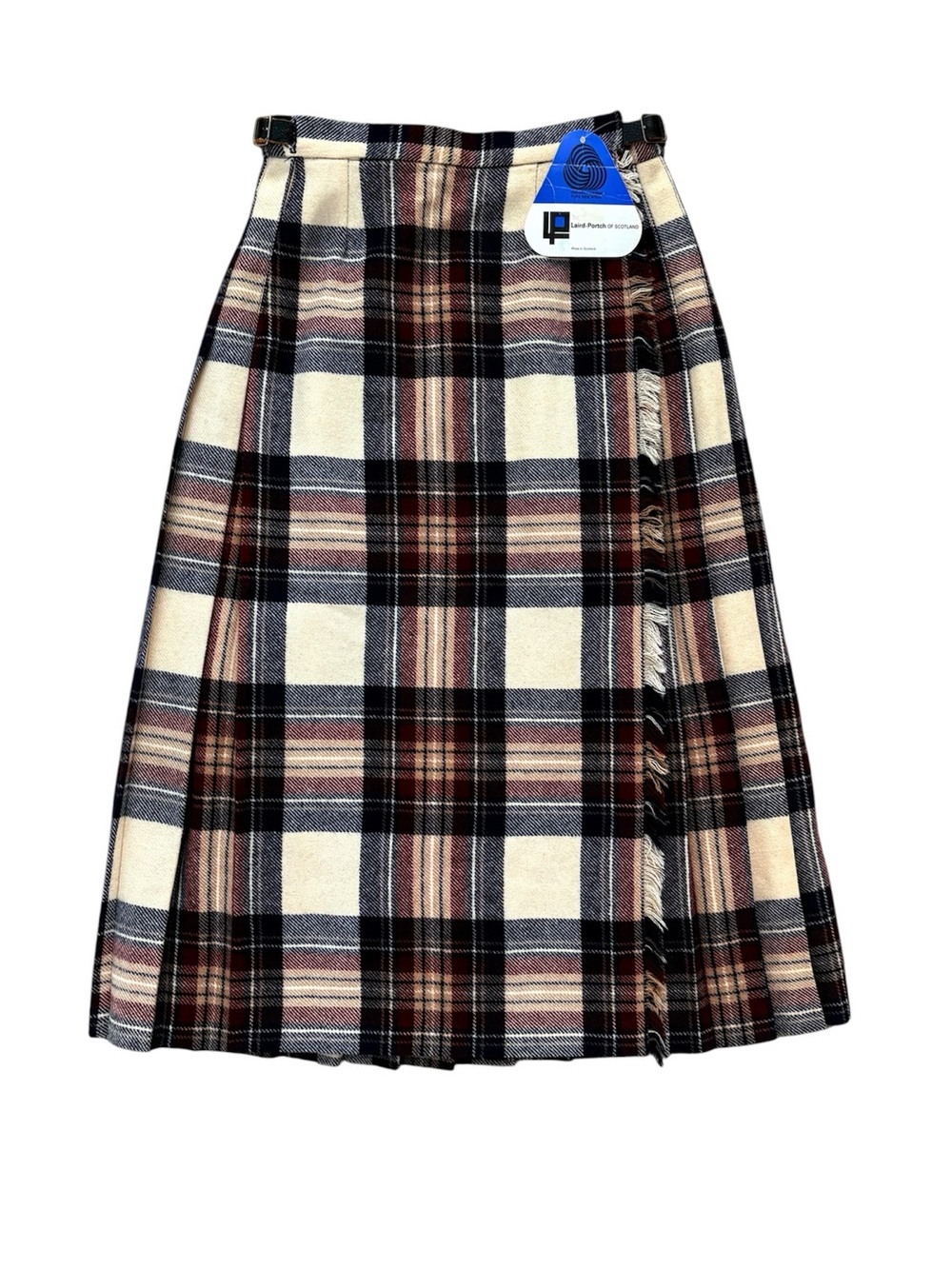 Vintage Tartan Glencoe Plaid Wool Wrap Midi Kilt Skirt Neutral Rare Fits XS